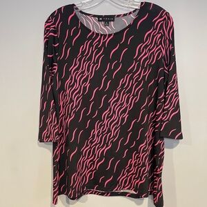 Womens N Touch Black and Hot Pink Blouse 3/4 sleeves Size S-M